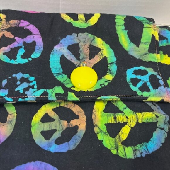 PEACE Symbol Designed Button Cotton Storage Travel Fold Over Pouch Bag - Picture 4 of 9